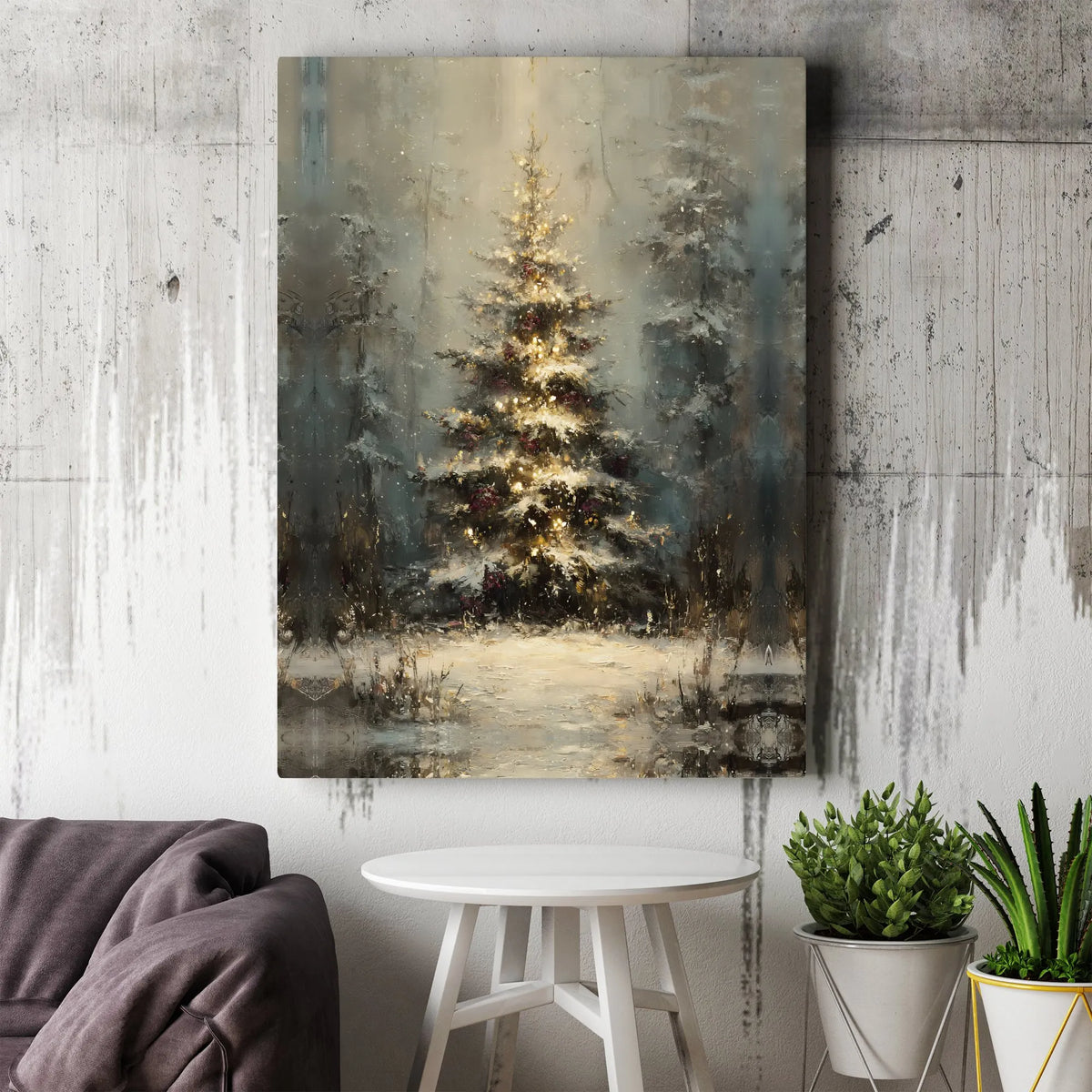 Snowy Winter Forest Canvas Art, Impressionist Christmas Tree Canvas Print, Holiday Pine Tree Canvas Decor, Rustic Winter Wall