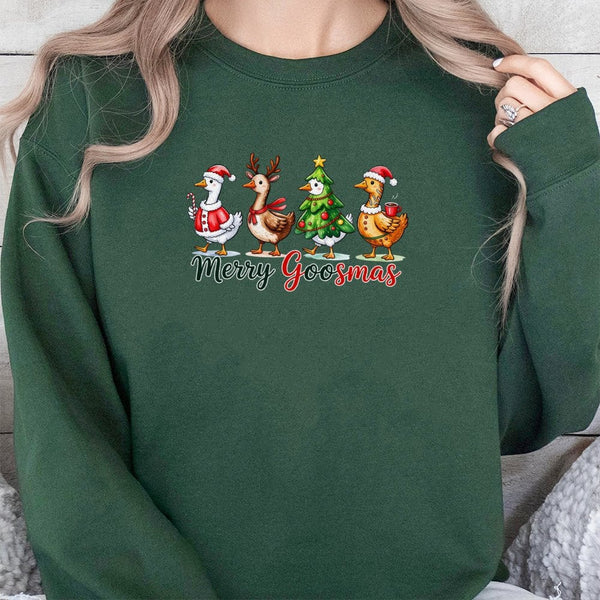 Silly Goose Humorous Christmas Graphic Pullover, Merry Goosmas Sweatshirt, Holiday Goose Crewneck, Adorable Winter Season Xma