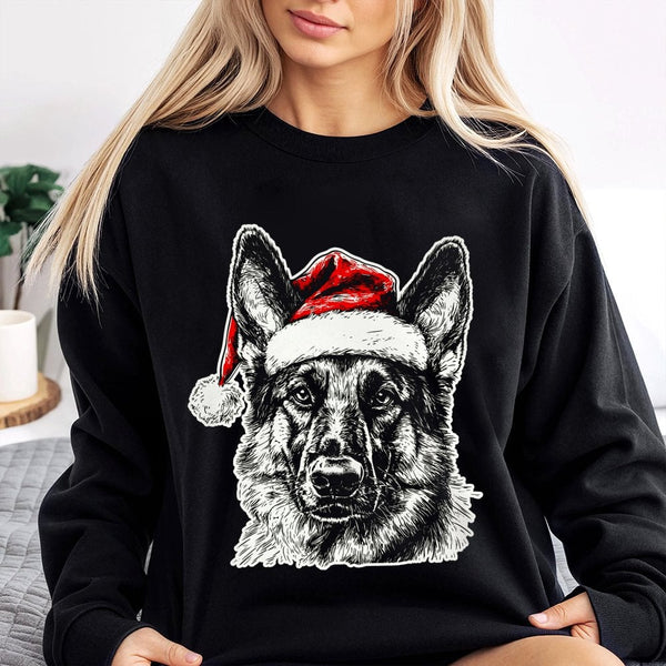 Santa Hat Dog Holiday Crewneck, German Shepherd Christmas Sweatshirt, Festive German Shepherd Xmas Sweater, Dog Lover Present