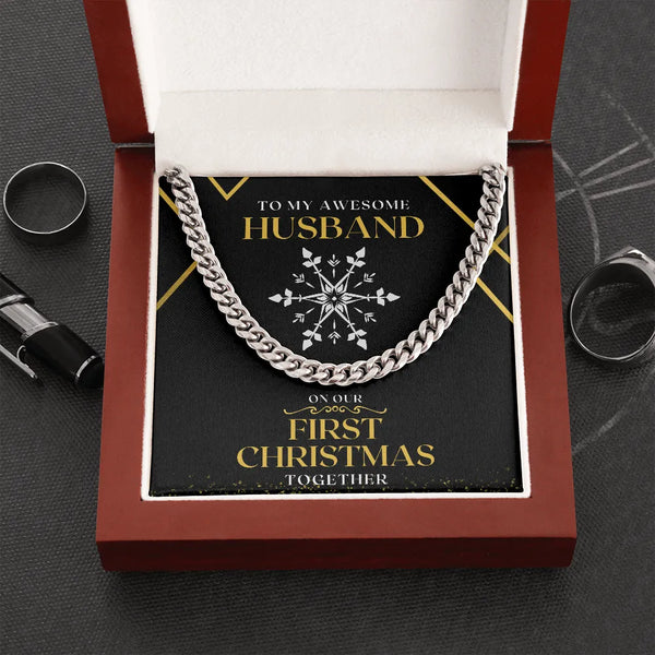 First Christmas Mens Cuban Chain, Cuban Link Chain Necklace for Husband, Stainless Steel Cuban Link Pendant Necklace, Holiday