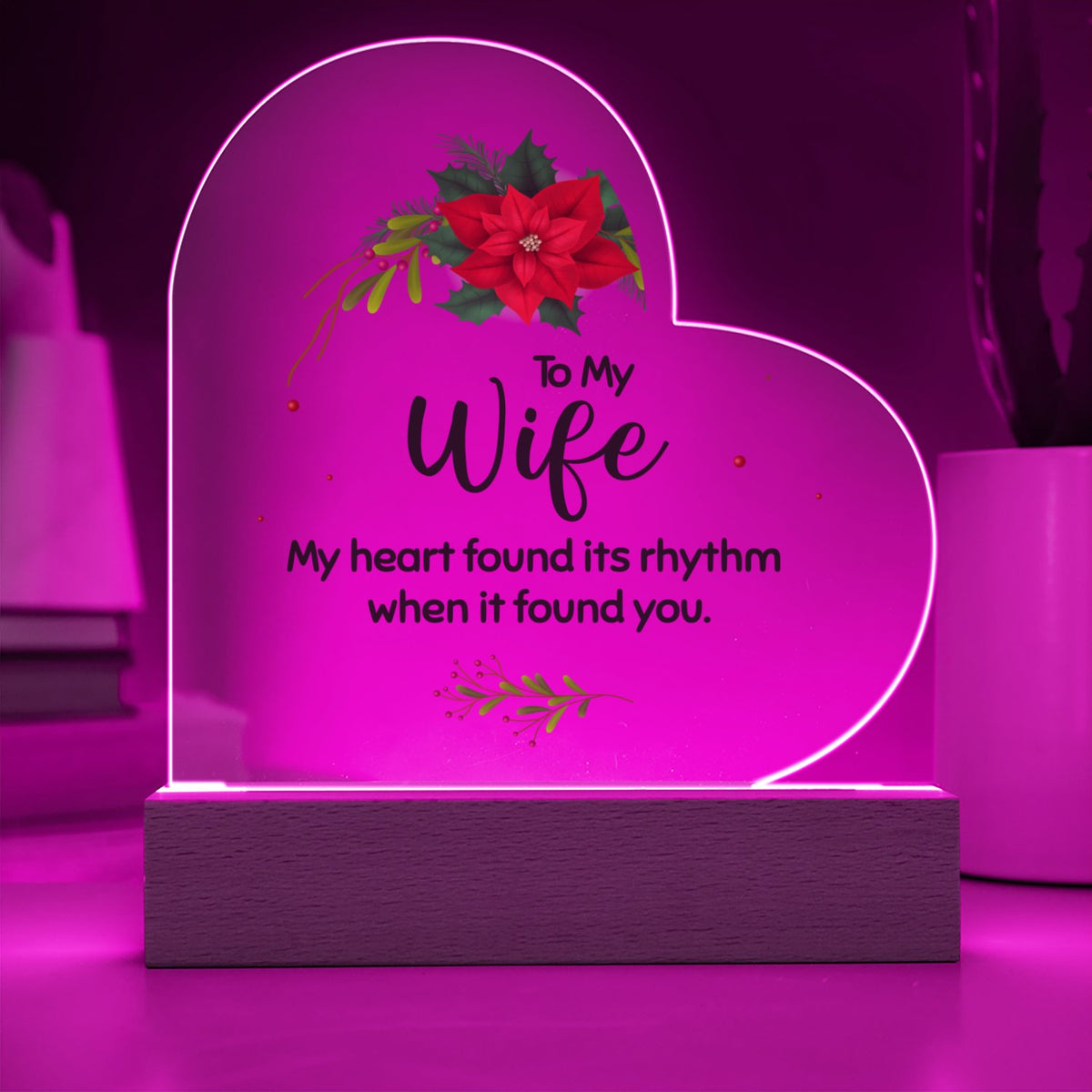 Poinsettia LED Night Light Plaque, To My Wife Christmas Heart Acrylic Plaque, Romantic Wife Acrylic Heart Plaque, Holiday Pre