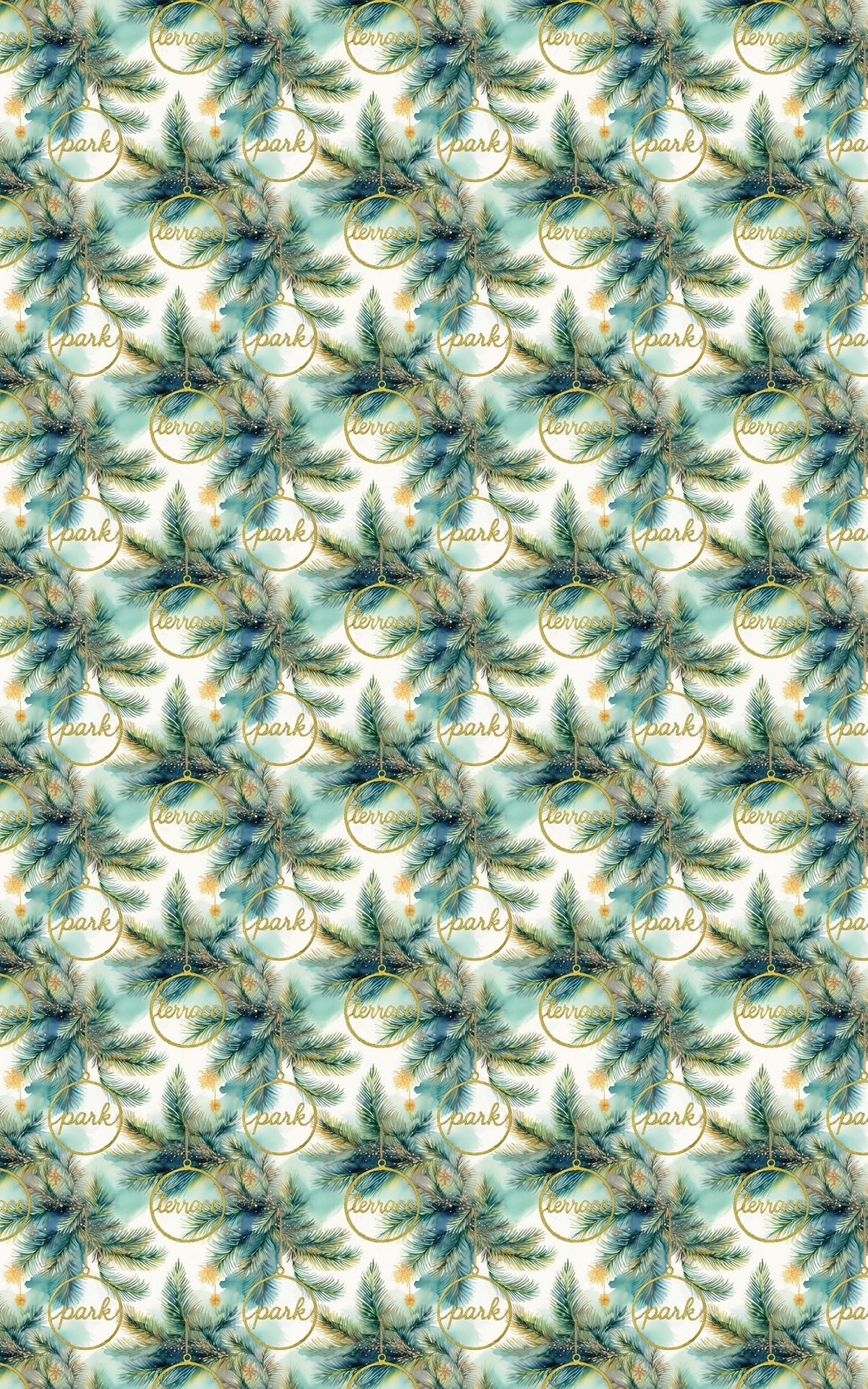 Botanical Holiday Gift Wrap, Park and Terrace Christmas Wrapping Paper, Watercolor Greenery Xmas Paper, Elegant Winter Garden