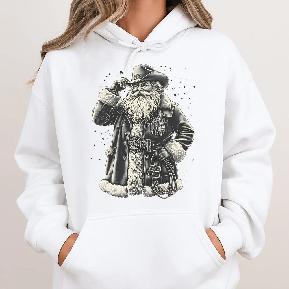 Western Christmas Lasso Hoodie, Cowboy Santa Hoodie, Retro Cowboy Christmas Sweatshirt, Country Santa Graphic Hooded Sweater,