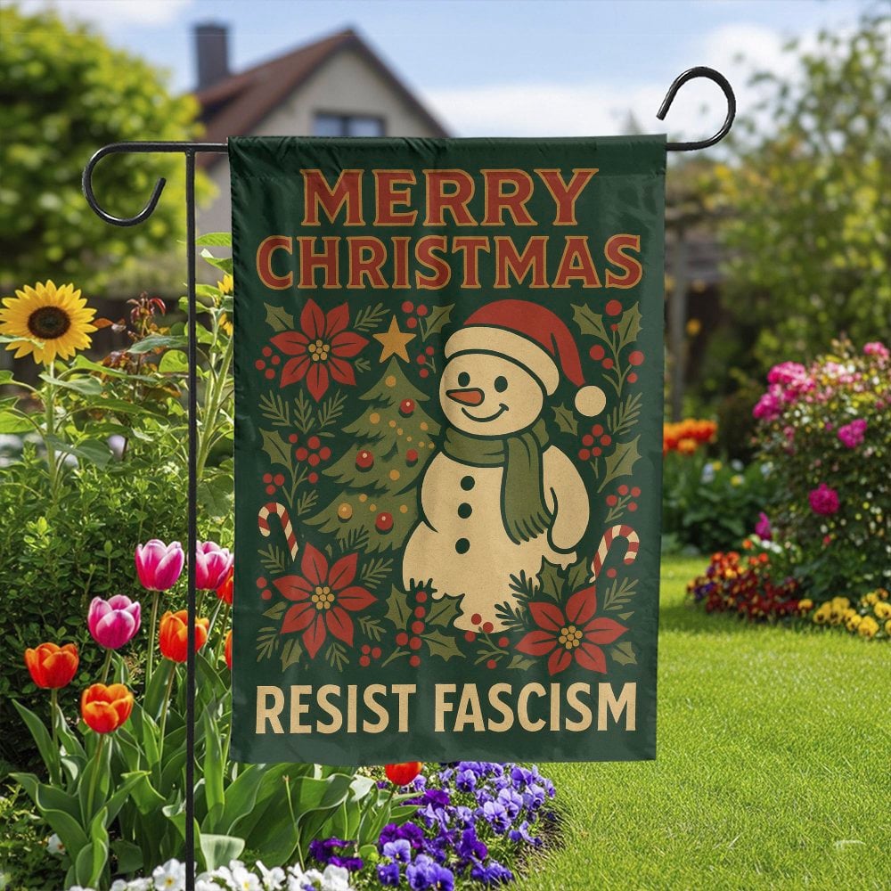 Festive Snowman Christmas Garden Flag, Resist Fascism Garden Flag, Winter Holiday Yard Flag, Double Sided Lawn Banner, Activi