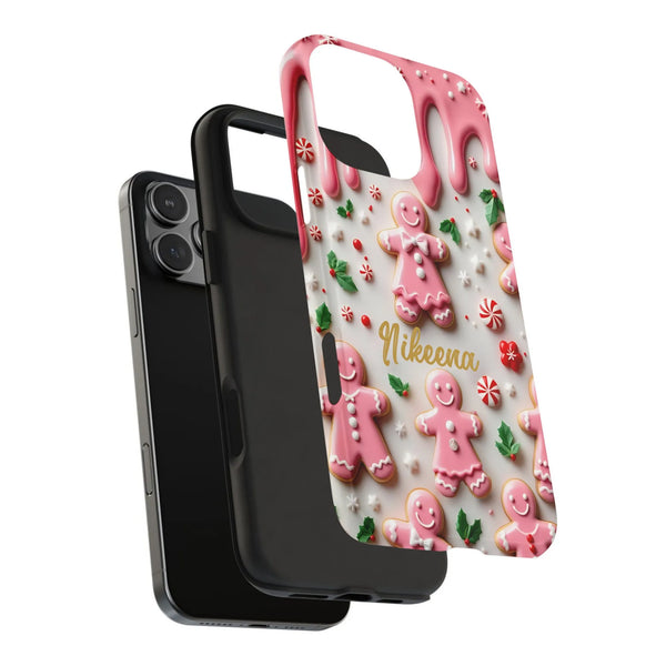 Adorable 3D Christmas Cookie Candy Case, Pink Gingerbread iPhone Case, Pastel Holiday Tough Phone Case, Girly Festive Xmas Ph