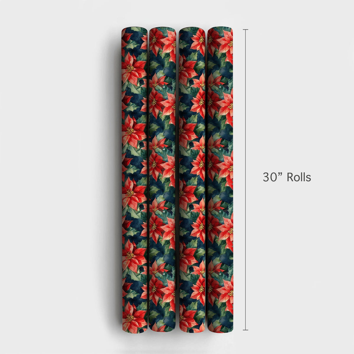 Dark Moody Floral Gift Wrap, Watercolor Poinsettia Wrapping Paper, Vintage Red Christmas Wrapping Paper, Botanical Holiday Gi