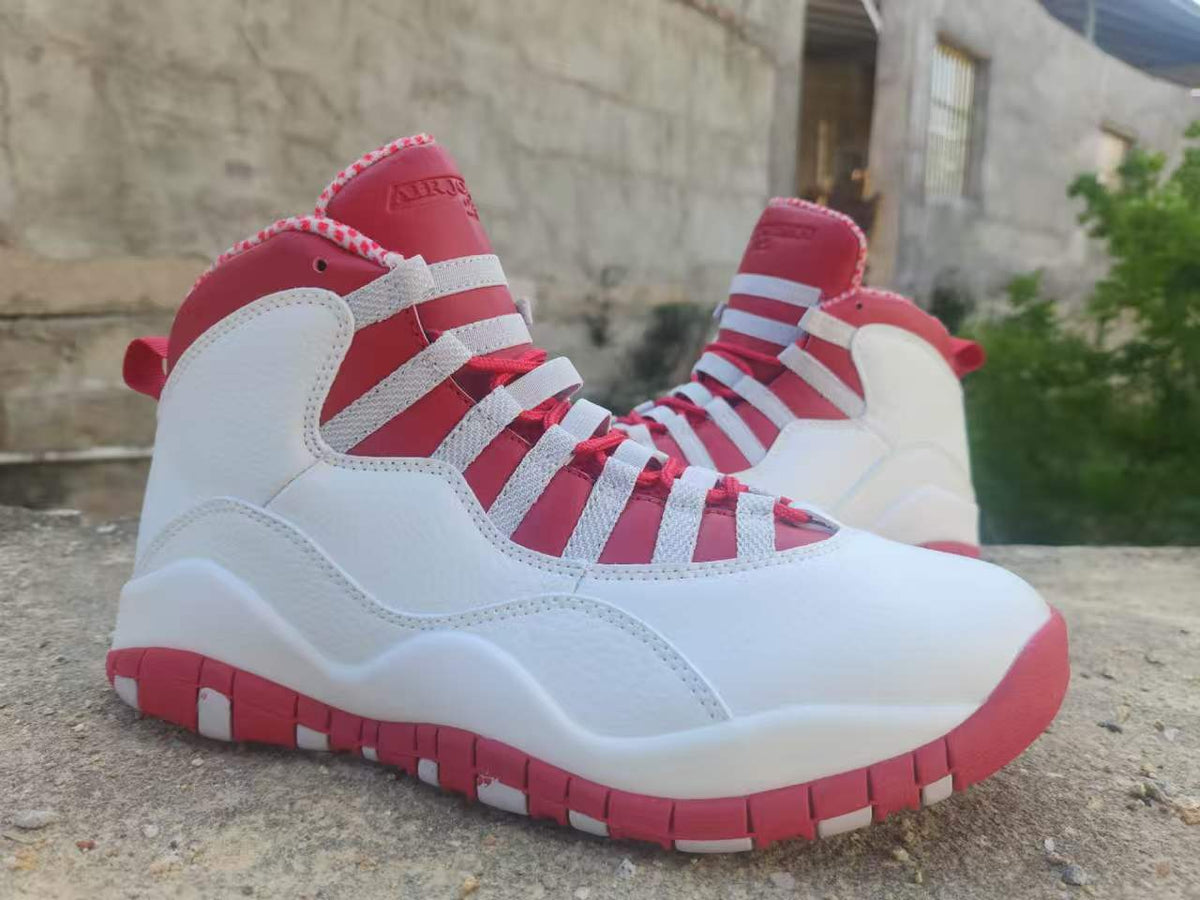 High Top Sneakers, White Red Colorway, Lace Up Design, Casual Gift for Sneaker Fans