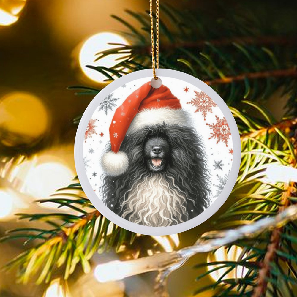 Santa Hat Dog Ceramic Ornament, Portuguese Water Dog Christmas Ornament, Holiday Pet Tree Ornament, Dog Lover Keepsake Xmas P