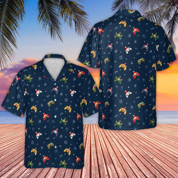 Gamer Santa Hat Aloha Shirt, Christmas Gaming Hawaiian Shirt, Video Game Holiday Button Down, Gaming Christmas Shirt, Gamer X