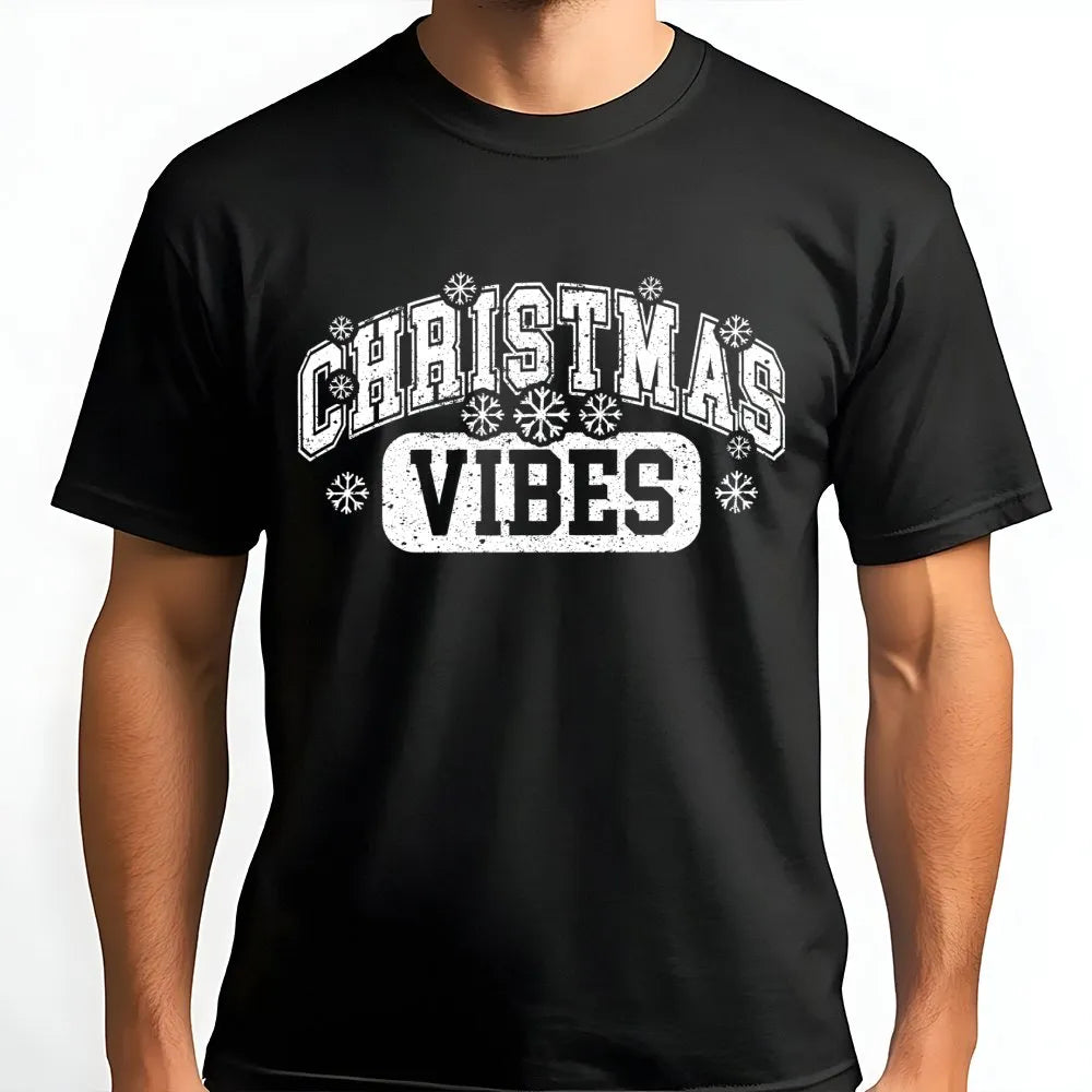 Retro Varsity Snowflake Shirt, Christmas Vibes T-Shirt, Adorable Holiday Graphic Tee, Festive Winter Christmas Tee, Holiday S
