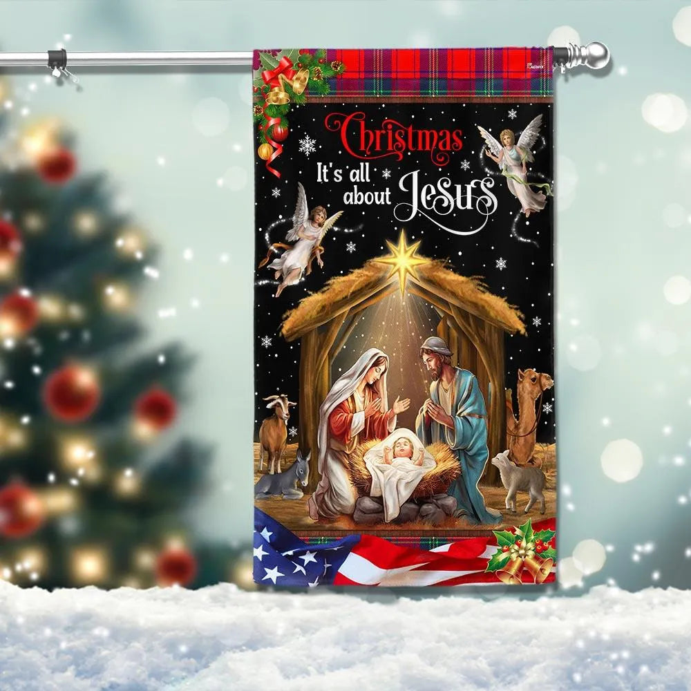 Its All About Jesus Holy Family Yard Flag, Christmas Nativity Garden Flag, Christian Holiday Outdoor Flag, Double-Sided Relig