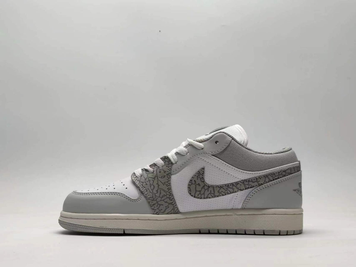 Low Top Sneakers, White Gray Colorway, Cracked Pattern, Lace Up Design, Casual Gift for Sneaker Fans