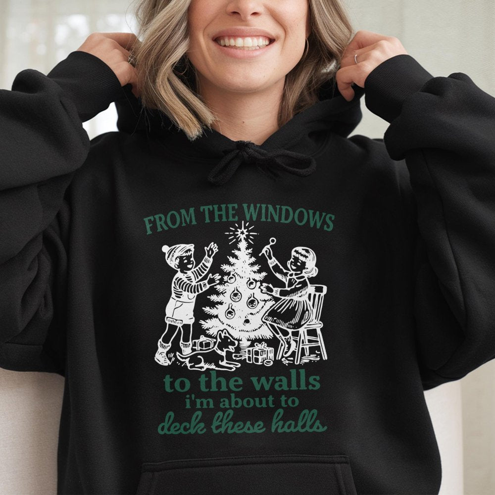 Humorous Christmas Song Lyrics Hoodie, Deck the Halls Hoodie, Holiday Party Hooded Sweatshirt, Comfy Winter Graphic Hoodie, X