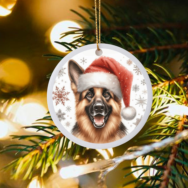 Santa Hat Dog Ornament, German Shepherd Christmas Ornament, Ceramic German Shepherd Holiday Decor, Pet Lover Tree Keepsake Pr