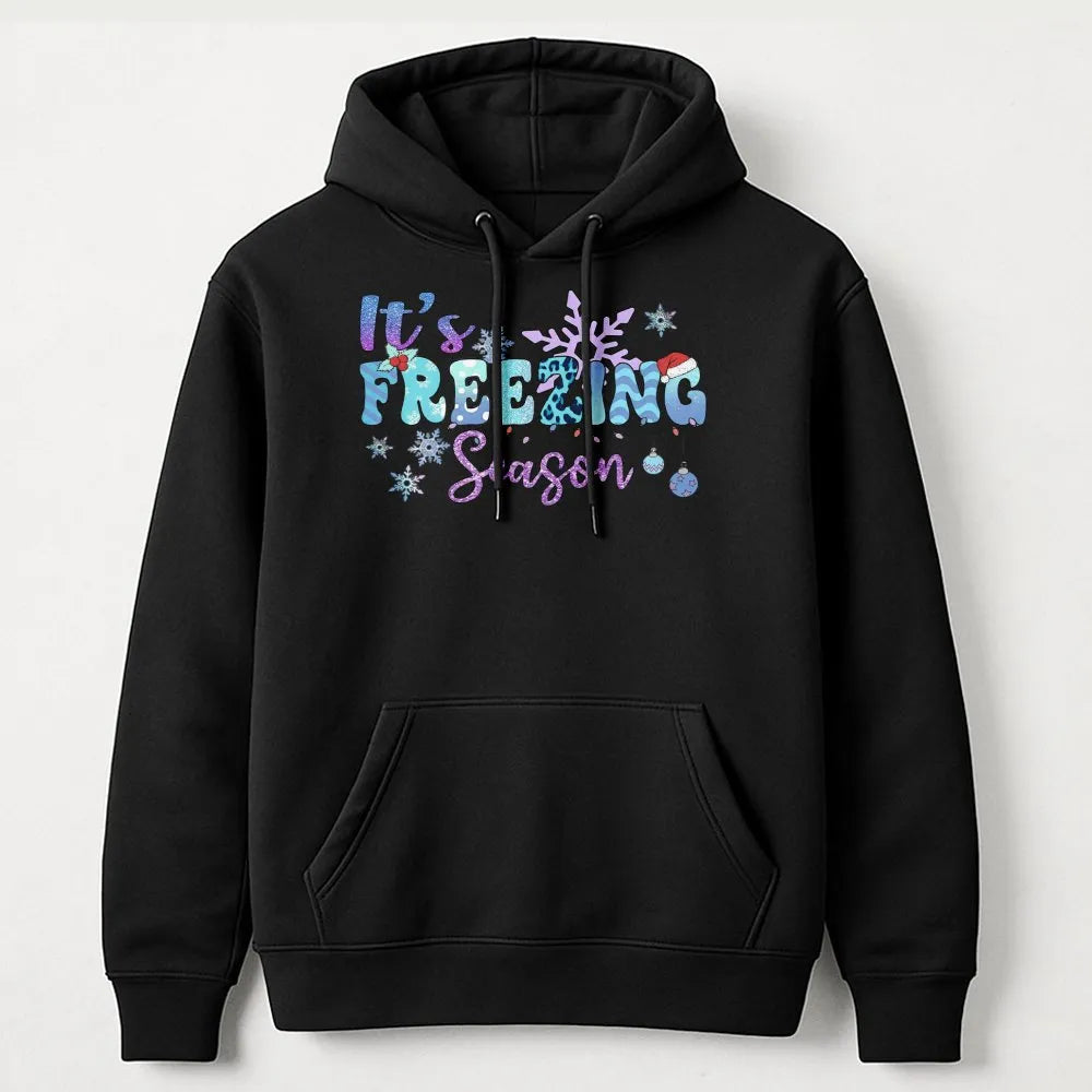 Snowflake Christmas Graphic Sweatshirt, Its Freezing Season Hoodie, Comfy Winter Holiday Pullover, Festive Family Season Hood
