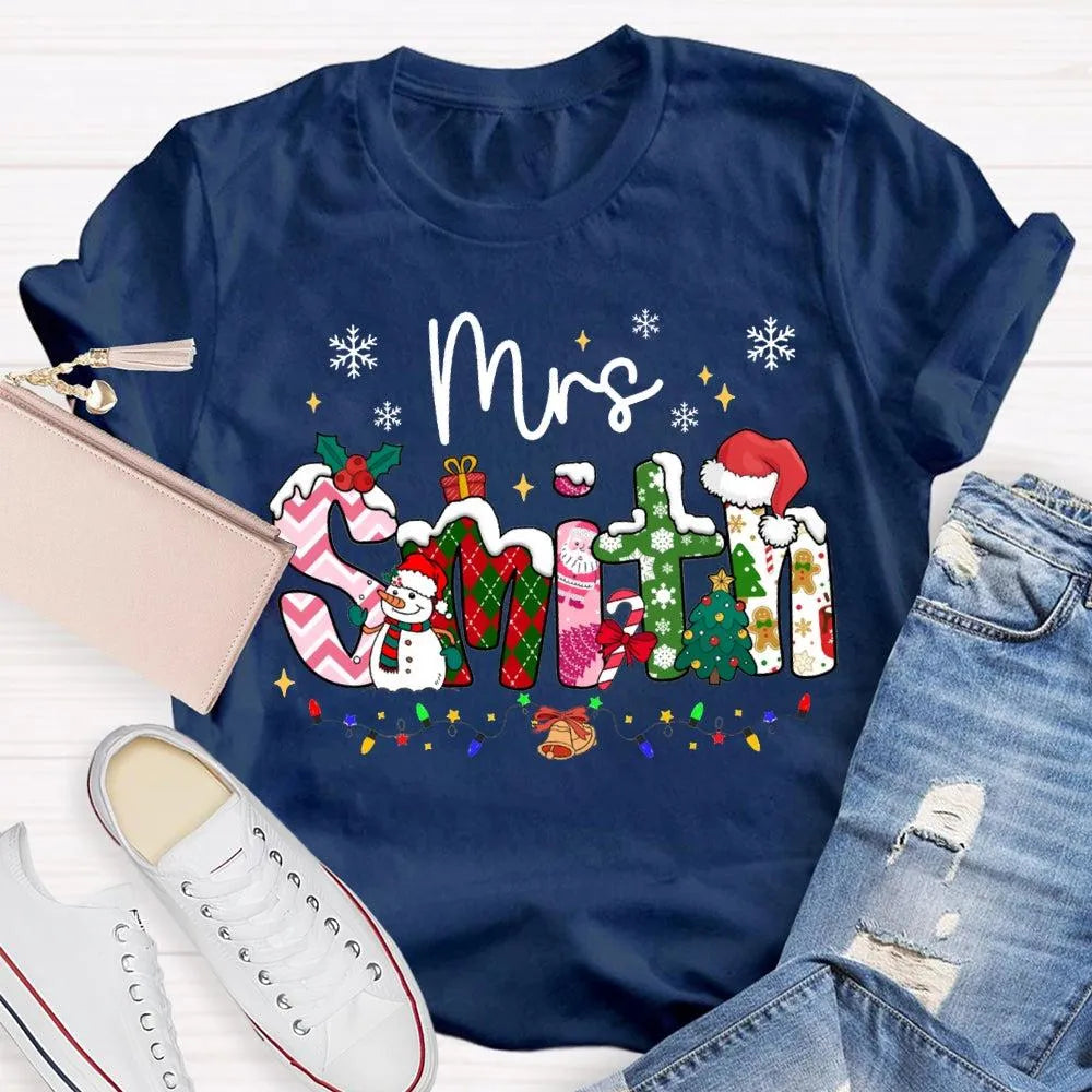 Custom Name Snowflake Holiday Shirt, Personalized Christmas Lights T-Shirt, Matching Family Xmas Graphic Tee, Holiday Season 