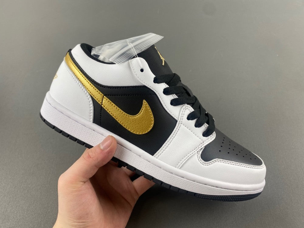 Low Top Sneakers, White Black Gold Colorway, Lace Up Design, Casual Gift for Sneaker Fans