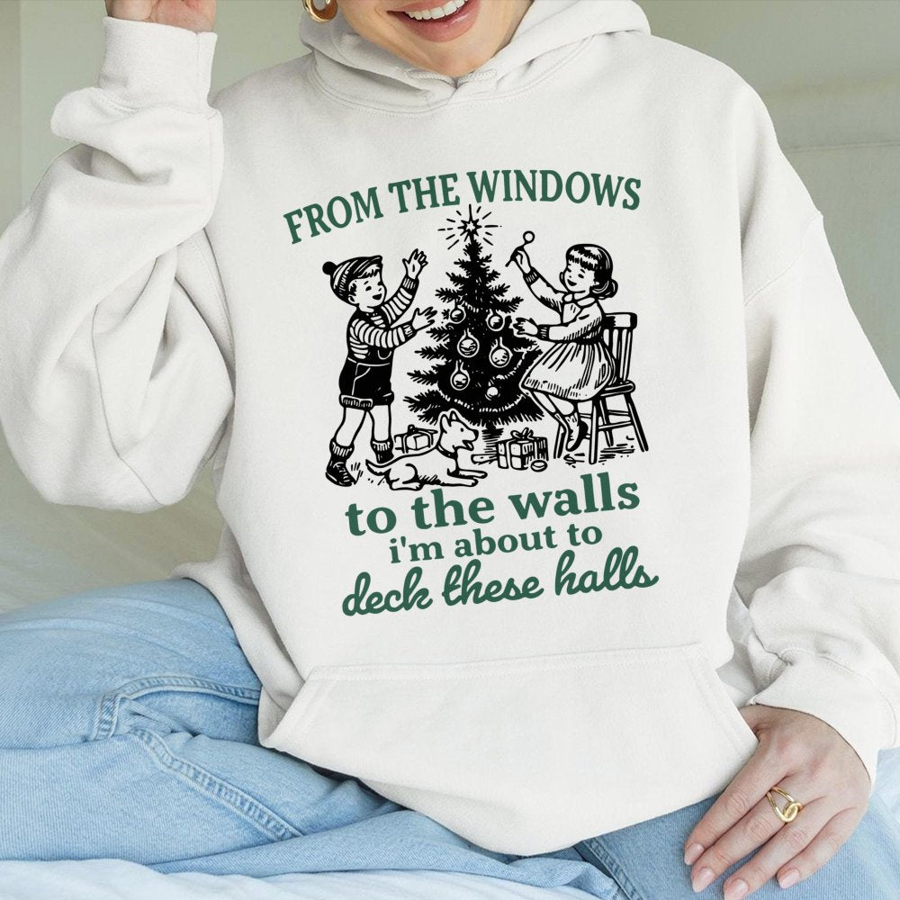 Humorous Christmas Song Lyrics Hoodie, Deck the Halls Hoodie, Holiday Party Hooded Sweatshirt, Comfy Winter Graphic Hoodie, X