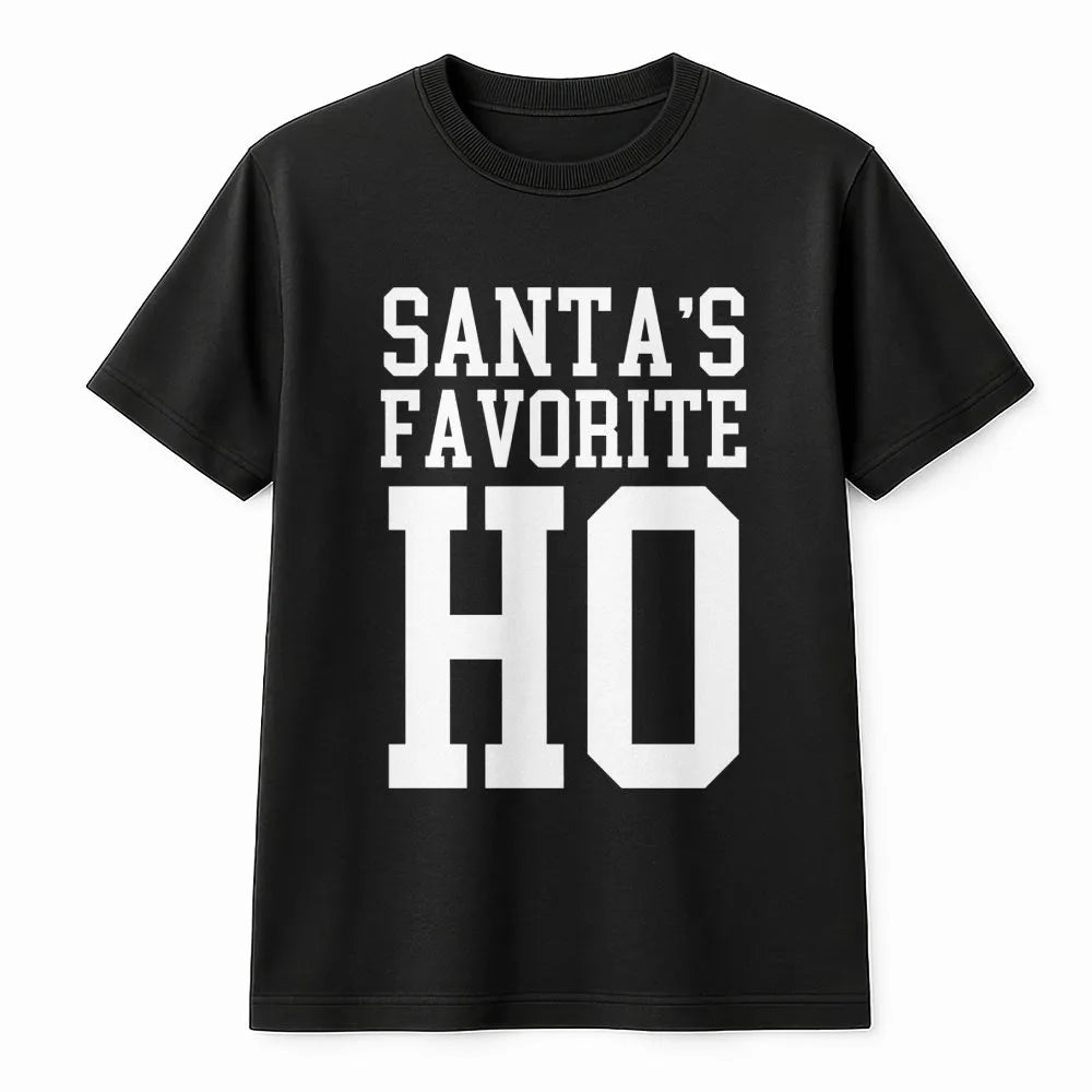 Humorous Christmas Party Shirt, Santas Favorite Ho T-Shirt, Sarcastic Naughty List Tee, Retro Holiday Graphic T-Shirt, Humor 