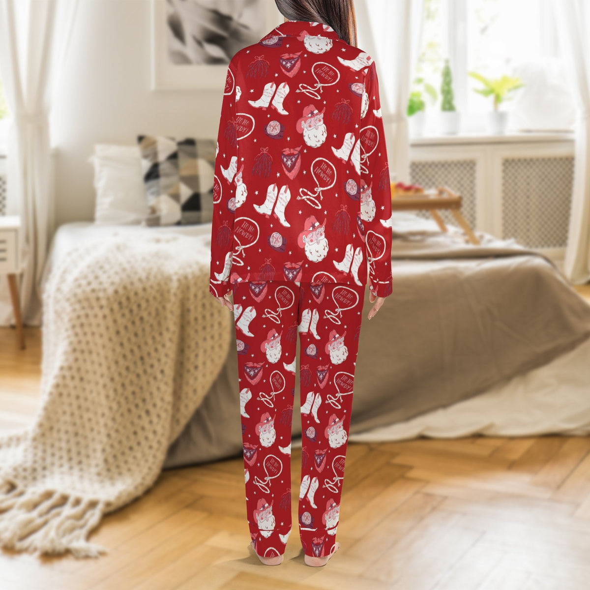 Western Cowboy Santa Pajamas, Ho Ho Howdy Satin Pajama Set, Retro Christmas Sleepwear, Country Holiday Pajama Set, Winter Pre