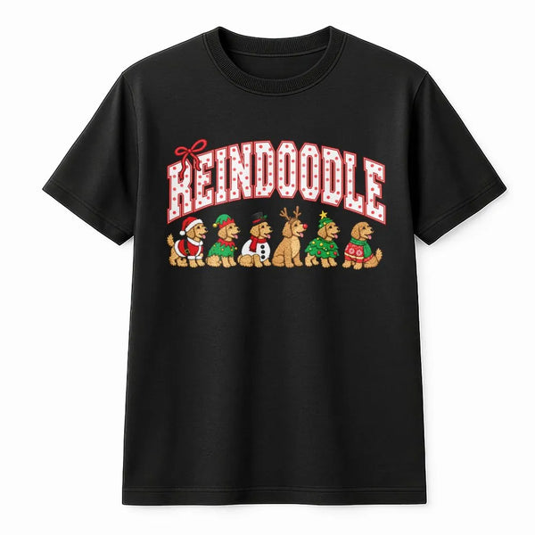 Humorous Holiday Doodle Dog Tee, Reindoodle Christmas Dog Shirt, Retro Christmas Dogs T-Shirt, Santa Dog Lover Present, Xmas 