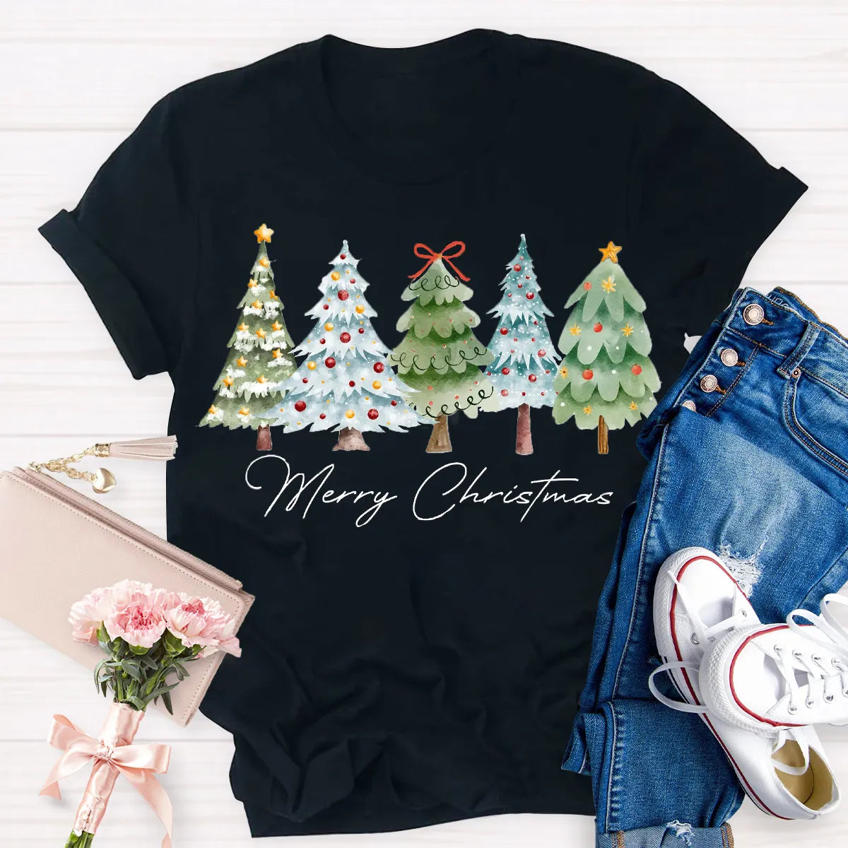Festive Christmas Tree Shirt, Merry Christmas Tree T-Shirt, Retro Holiday Graphic Tee, Winter Xmas Pullover Tee, Christmas Pr