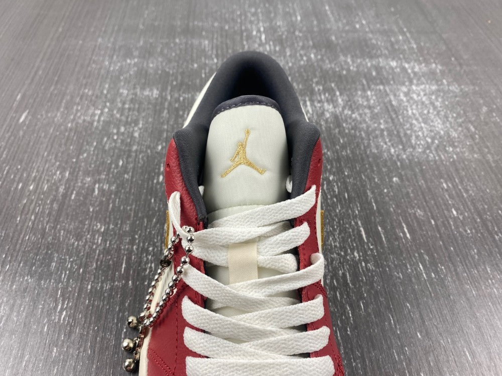 Low Top Sneakers, White Red Gold Colorway, Lace Up Design, Casual Gift for Sneaker Fans