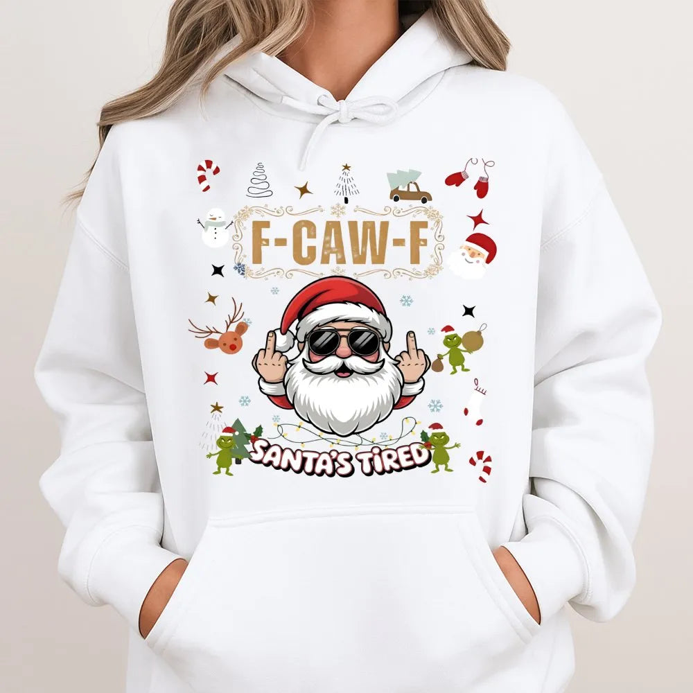 Humorous Middle Finger Christmas Hoodie, Santa's Tired Hoodie, Sarcastic Xmas Hooded Sweatshirt, Holiday Graphic Hoodie, Adul