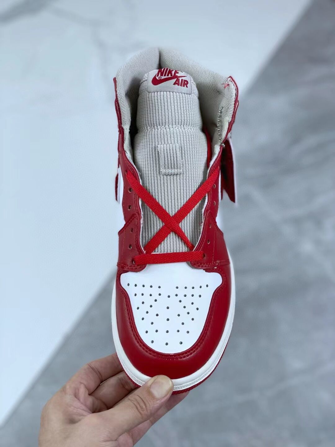 High Top Sneakers, White Red Gray Colorway, Lace Up Design, Casual Gift for Sneaker Fans