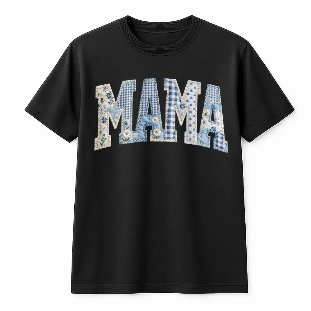 Mama T-Shirt | Blue Toile Patchwork Style Floral Print | 100% Soft Cotton | Mother's Day Gift for Mom