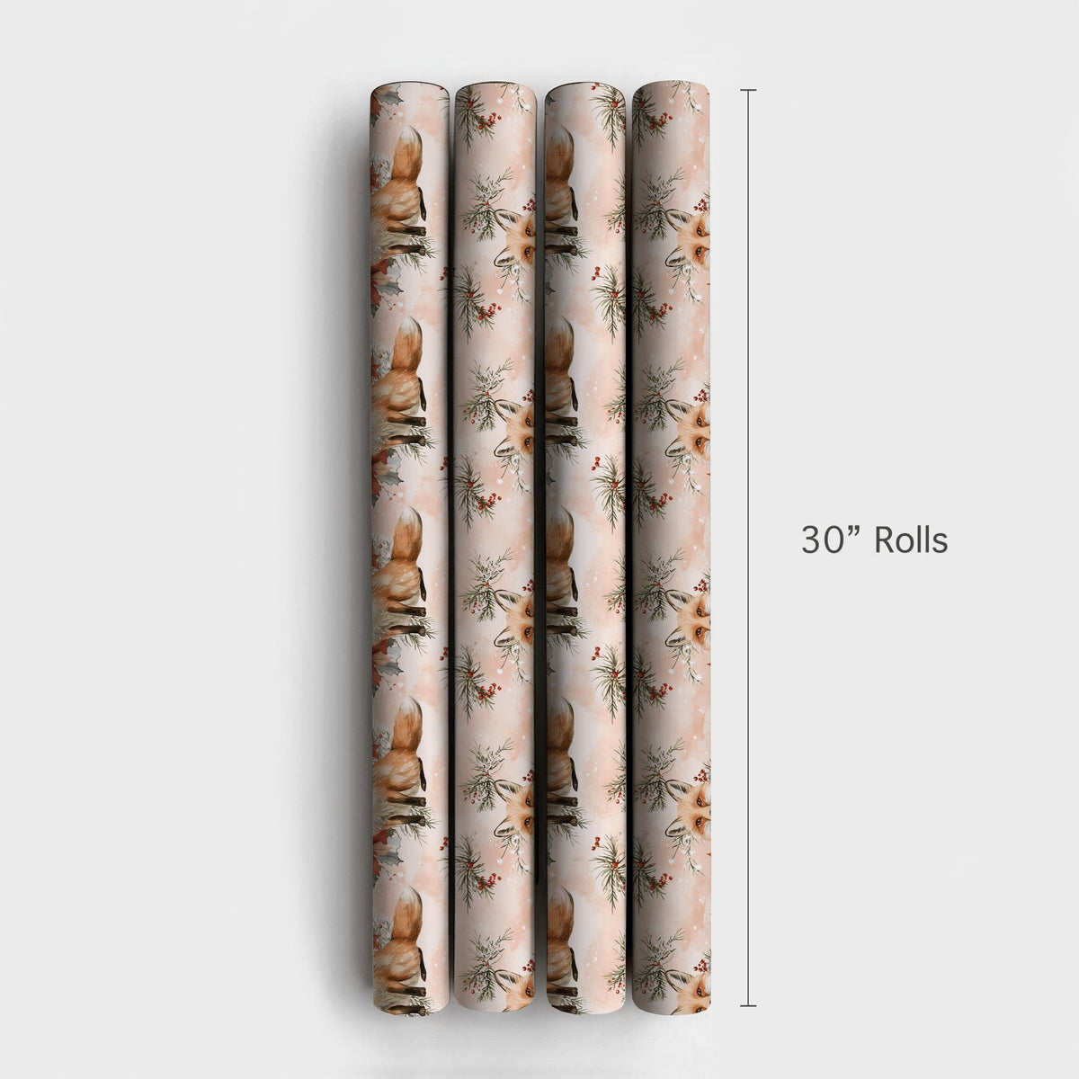 Watercolor Poinsettia Gift Wrap, Winter Fox Wrapping Paper, Woodland Red Fox Wrapping Paper, Christmas Holiday Floral Gift Wr