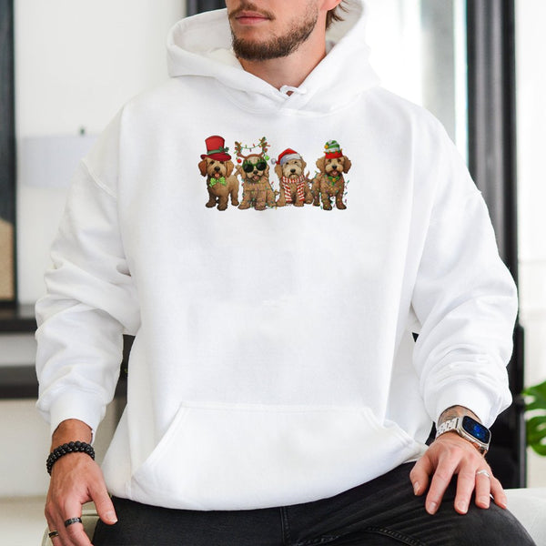 Festive Holiday Dog Sweatshirt, Goldendoodle Christmas Hoodie, Adorable Xmas Puppy Hooded Sweater, Dog Mom Winter Present for