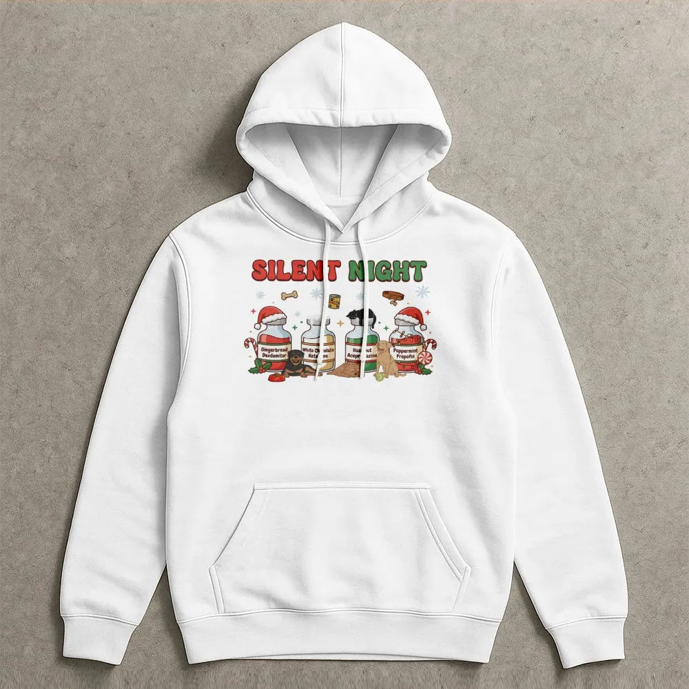 Veterinary Christmas Hoodie, Silent Night Vet Med Hoodie, Vet Tech Hooded Sweatshirt, Humorous Vet Student Pullover Hoodie, X