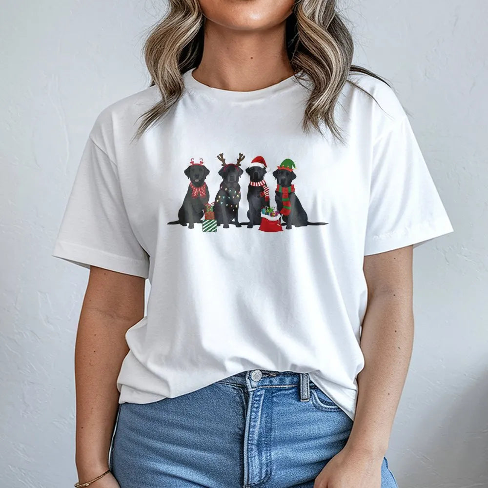 Festive Labrador Retriever Holiday Graphic Tee, Christmas Black Lab T-Shirt, Adorable Dog Lover Christmas Shirt, Pet Owner Xm