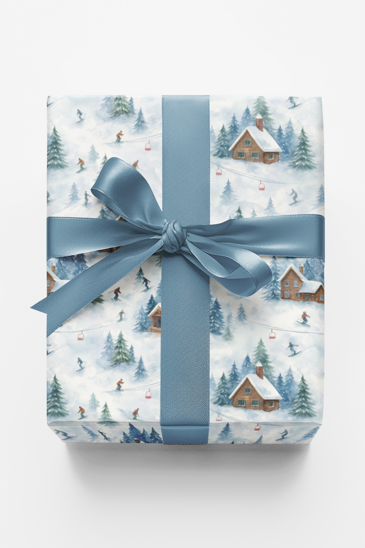 Alpine Ski Lodge Gift Wrap Paper, Snowfall Chalet Winter Wrapping Paper, Mountain Cabin Present Wrapping, Christmas Holiday G