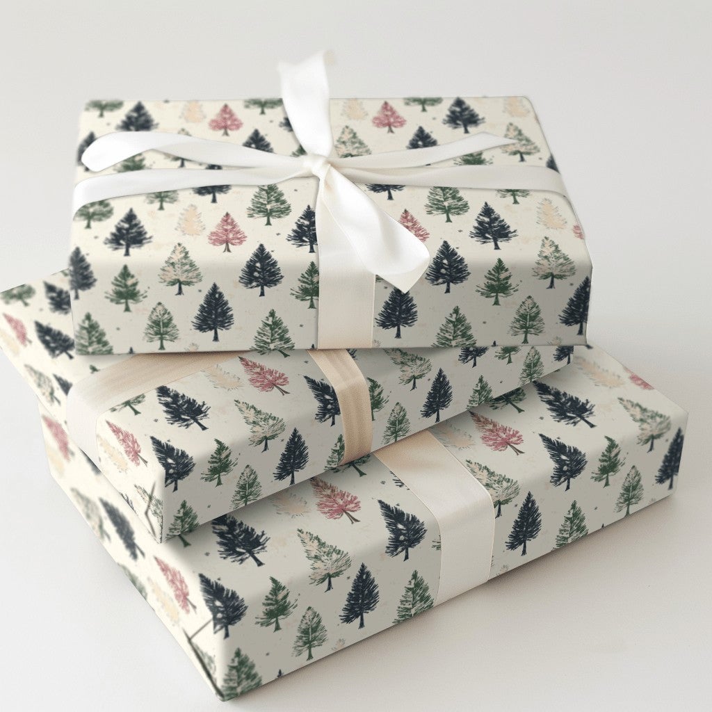 Vintage Christmas Wrapping Paper, Rustic Pine Tree Wrapping Paper, Forest Tree Holiday Gift Wrap, Winter Botanical Wrapping P