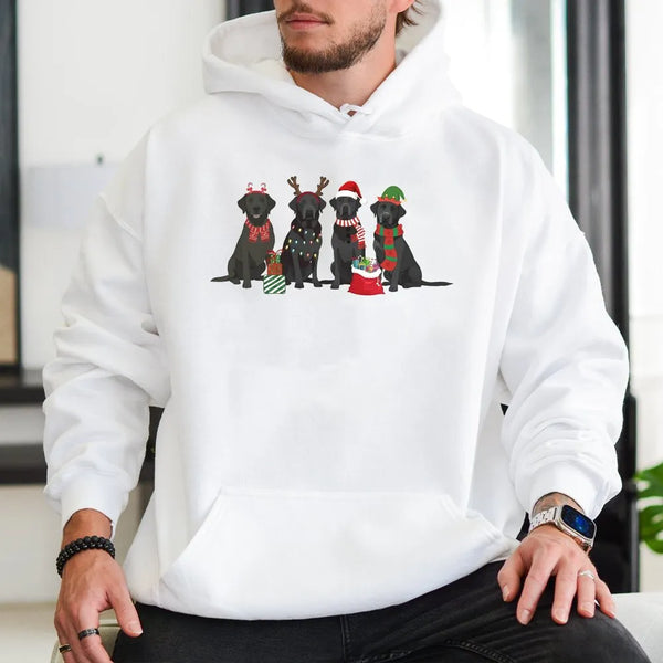 Festive Dog Lover Hoodie, Black Labrador Christmas Hoodie, Retro Lab Holiday Sweatshirt, Adorable Xmas Labrador Pullover Hood
