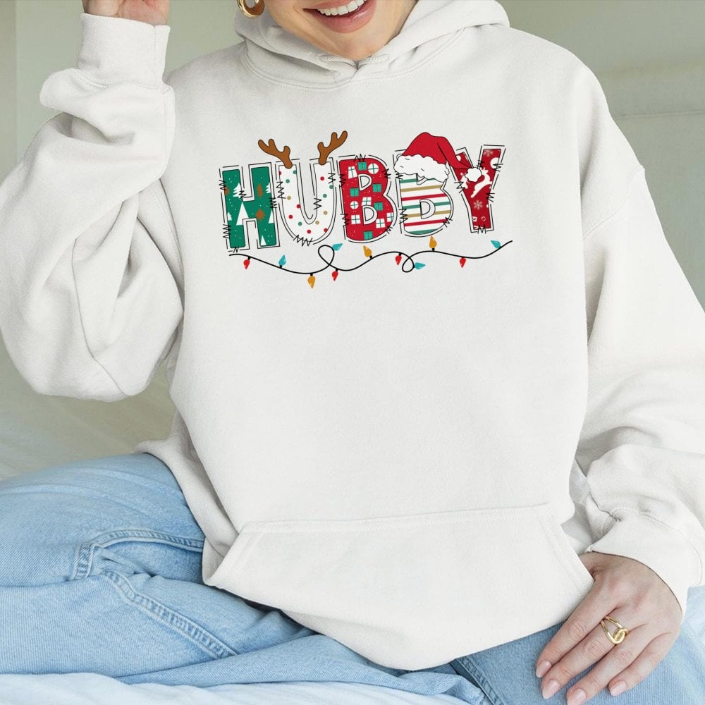Festive Holiday Lights Sweatshirt, Wifey Christmas Hoodie, Adorable Matching Couple Christmas Hooded Pullover, Xmas Present f