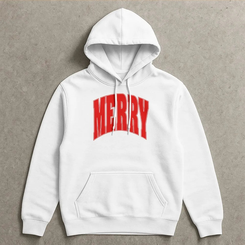 Varsity Font Christmas Hoodie, Merry Christmas Hoodie, Vintage Holiday Graphic Sweatshirt, Retro Xmas Hoodie, Unisex Christma