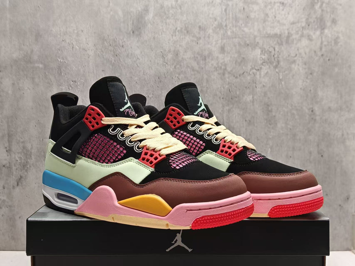 Mid Top Sneakers, Black Red Yellow Colorway, Lace Up Design, Casual Gift for Sneaker Fans