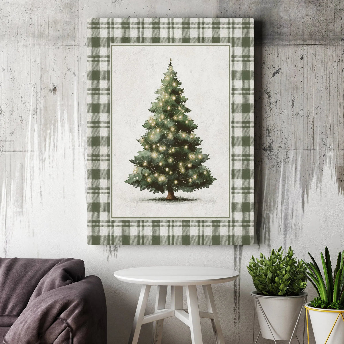 Vintage Holiday Wall Art, Rustic Green Plaid Christmas Tree Digital Download, Festive Winter Botanical Poster, Printable Farm