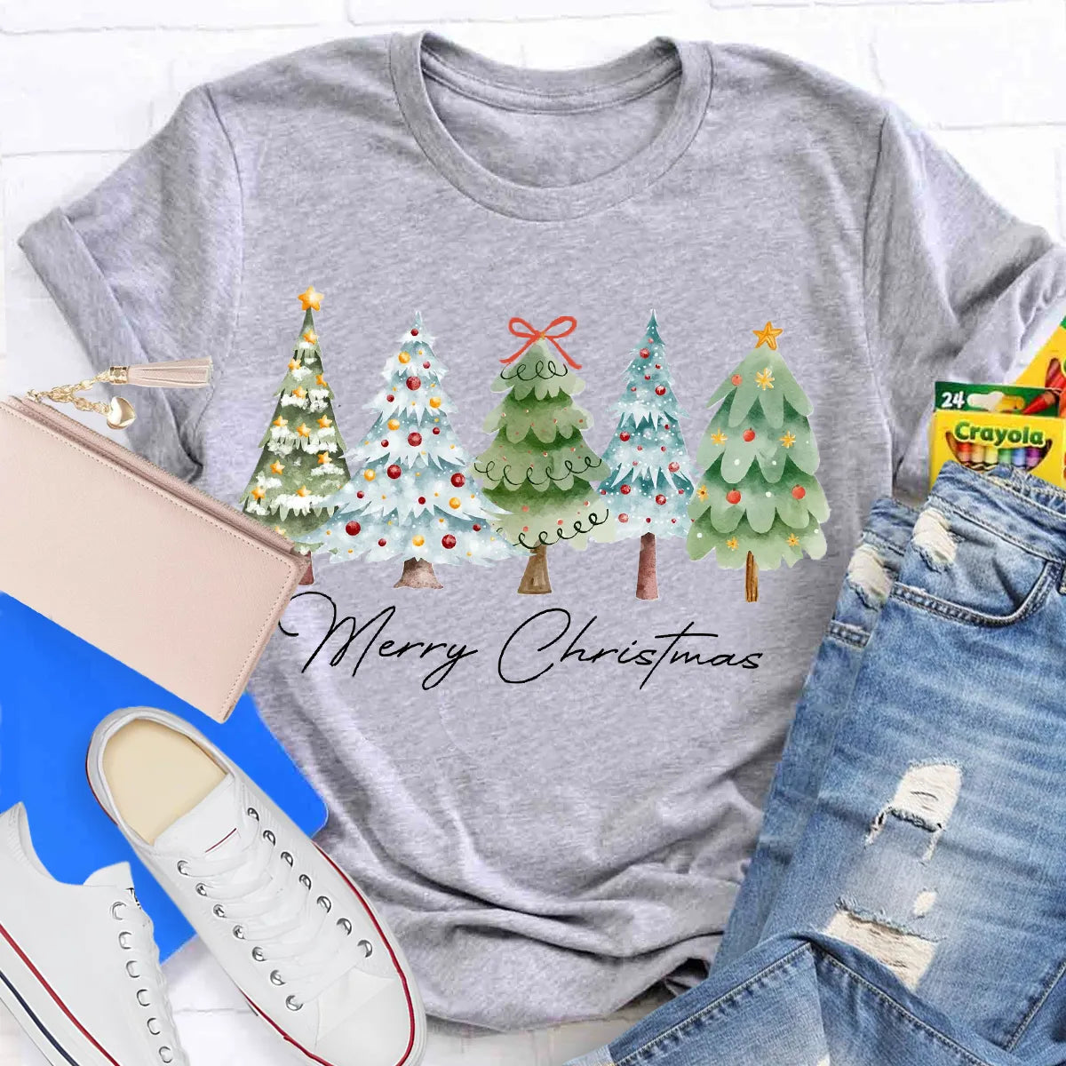 Festive Christmas Tree Shirt, Merry Christmas Tree T-Shirt, Retro Holiday Graphic Tee, Winter Xmas Pullover Tee, Christmas Pr