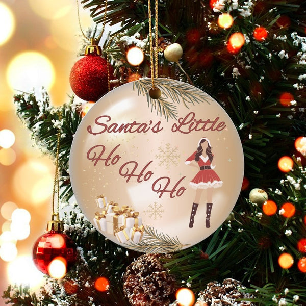 Sexy Woman Holiday Ornament, Santa's Little Ho Ho Ho Christmas Ornament, Humorous Adult Humor Tree Ornament, Ceramic Naughty 