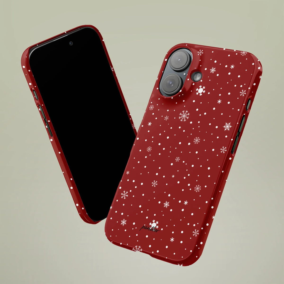 Winter Snowfall iPhone Tough Phone Case, Red Snowflake Phone Case, Festive Christmas Holiday Phone Case, Dual-Layer Phone Cov