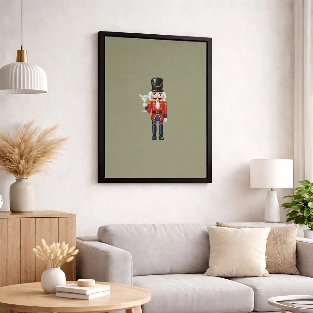 Winking Soldier Holiday Canvas Print, Nutcracker Martini Canvas Wall Art, Christmas Cocktail Wall Decor, Festive Nutcracker C