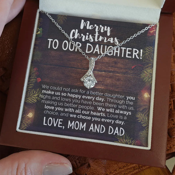 Sparkling Ribbon Pendant, Daughter Christmas Necklace, 14k White Gold Over Stainless Steel, Holiday Keepsake Jewelry Present 