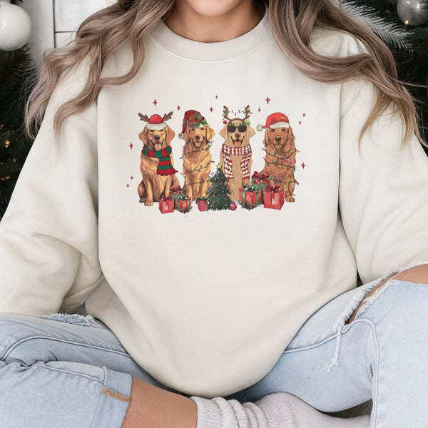 Festive Dog Holiday Sweater, Golden Retriever Christmas Sweatshirt, Adorable Golden Retriever Xmas Crewneck, Dog Mom Pullover