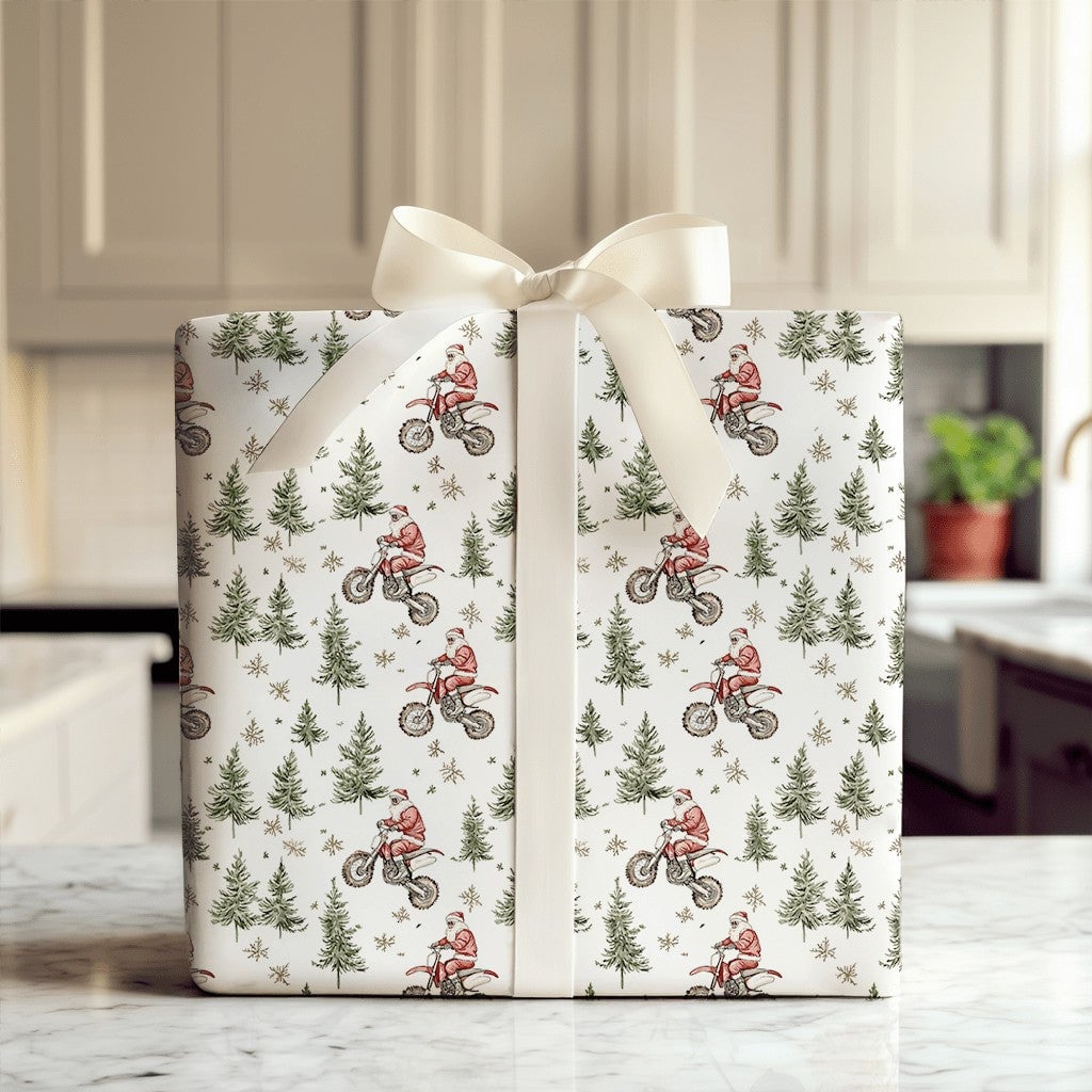 Dirt Bike Santa Gift Wrap, Motocross Santa Wrapping Paper, Motorcycle Christmas Wrapping Paper, Biker Holiday Gift Wrap, Moto