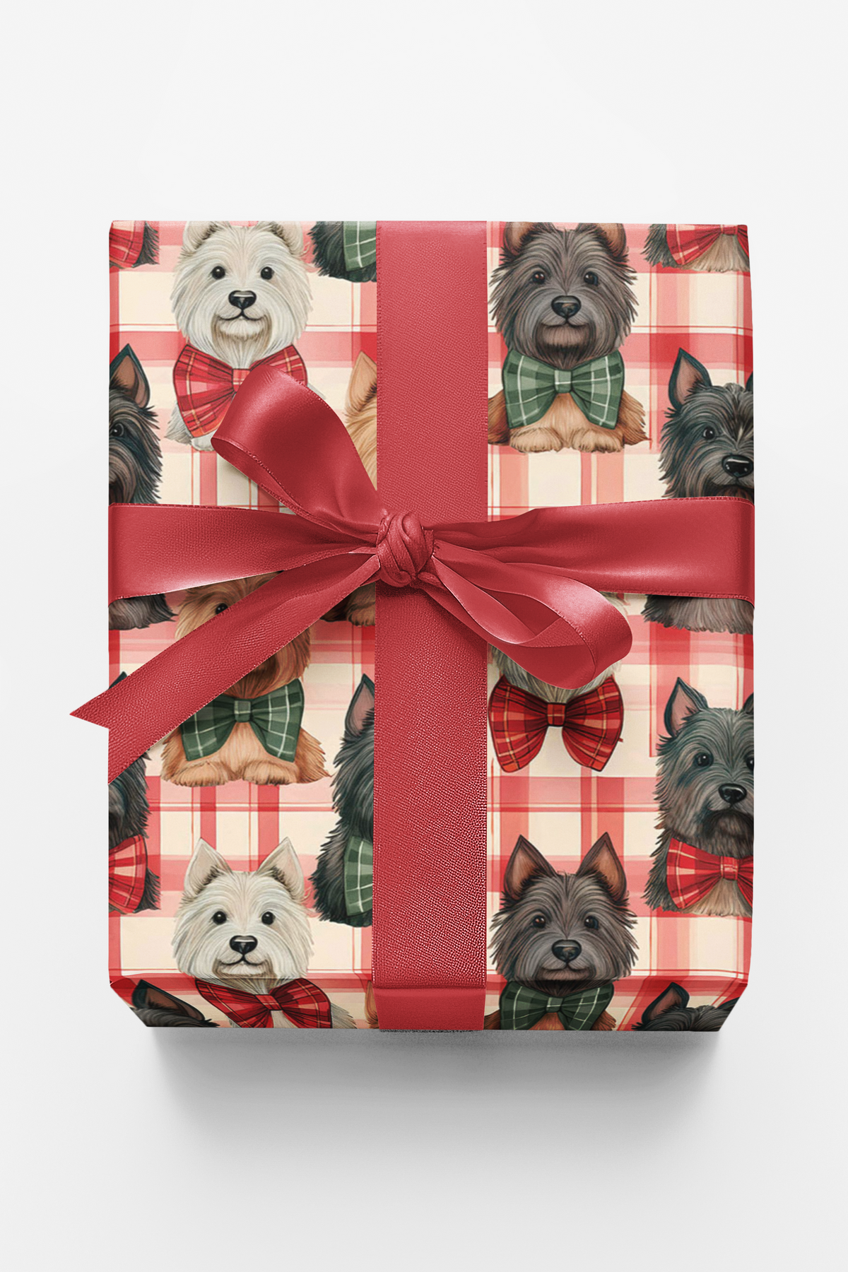 Plaid Dog Gift Wrap, Scottish Terrier Christmas Wrapping Paper, Scottie Holiday Gift Wrap, Festive Dog Lover Present Paper, T