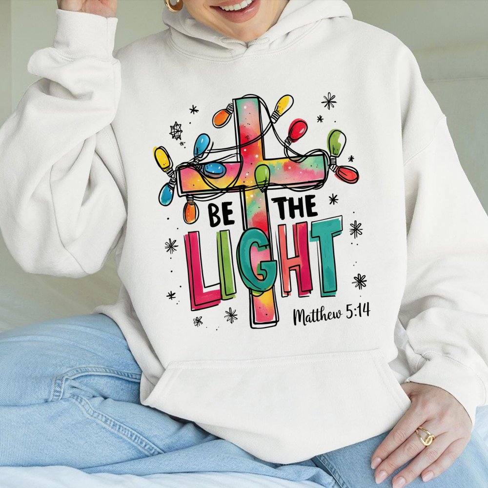 Matthew 5 14 Scripture Hooded Sweatshirt, Be the Light Christian Hoodie, Faith Cross Pullover Hoodie, Religious Christmas Pre
